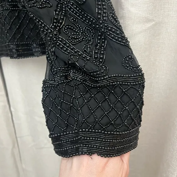 🌹 Vintage 1980s Night Vogue Oversized Black Beaded Textured Evening Jacket EUC