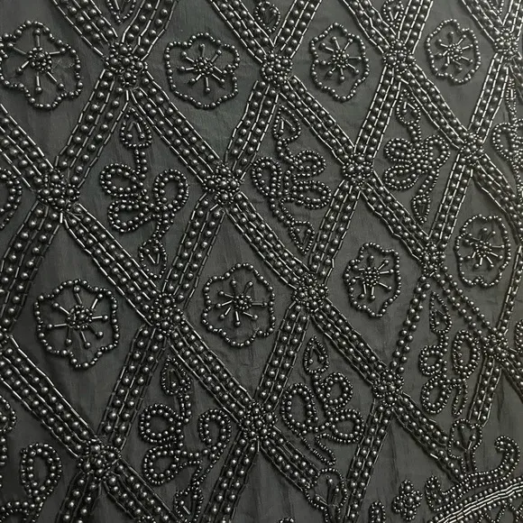 🌹 Vintage 1980s Night Vogue Oversized Black Beaded Textured Evening Jacket EUC