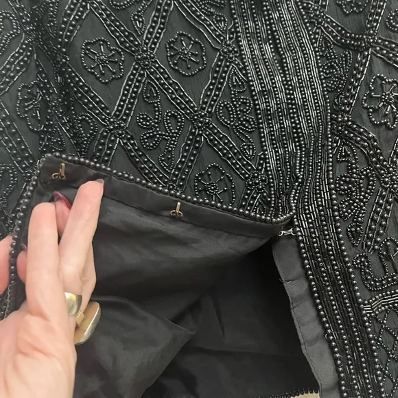 🌹 Vintage 1980s Night Vogue Oversized Black Beaded Textured Evening Jacket EUC