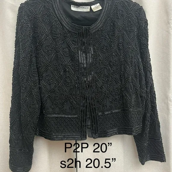 🌹 Vintage 1980s Night Vogue Oversized Black Beaded Textured Evening Jacket EUC