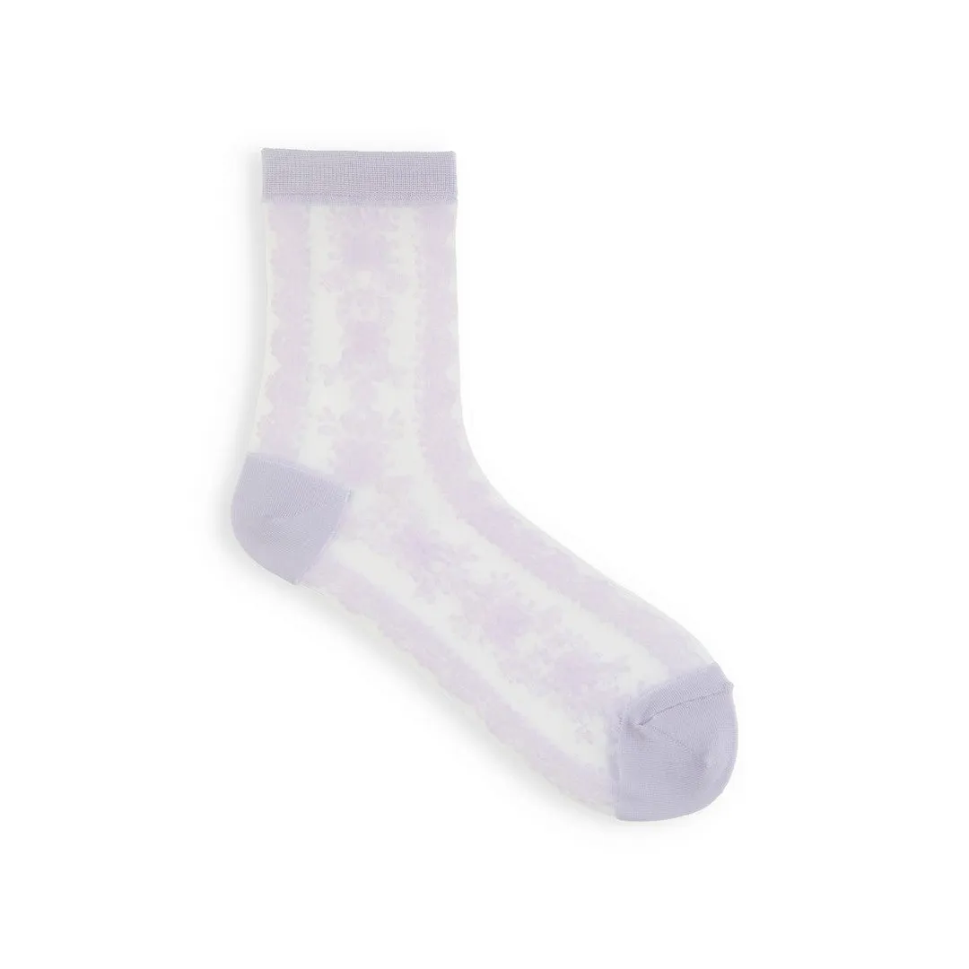 021132284 Sheer Lace Pattern Low Crew Socks