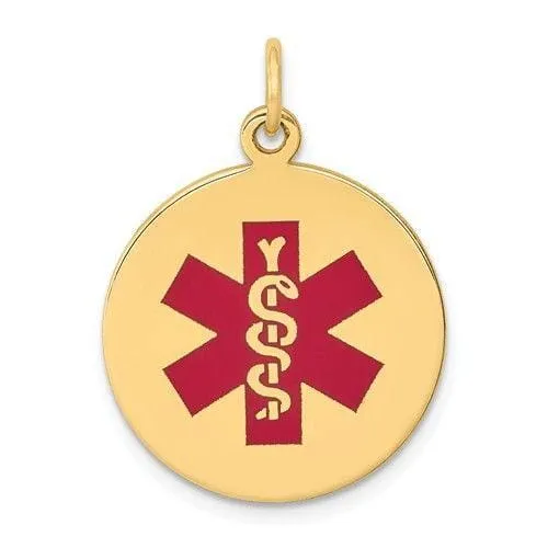 14k Yellow Gold Medical Alert ID Charm Pendant