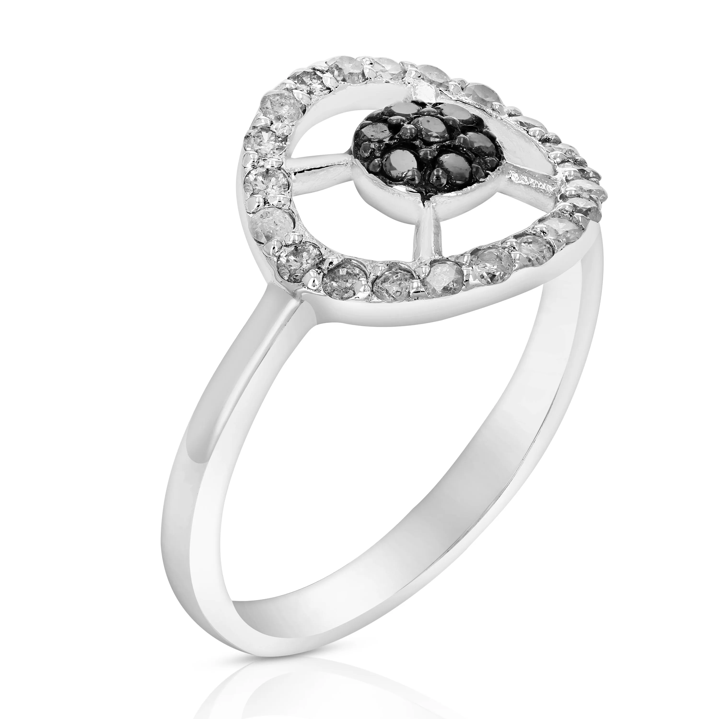 2/5 cttw Black and White Diamond Statement Ring in Sterling Silver