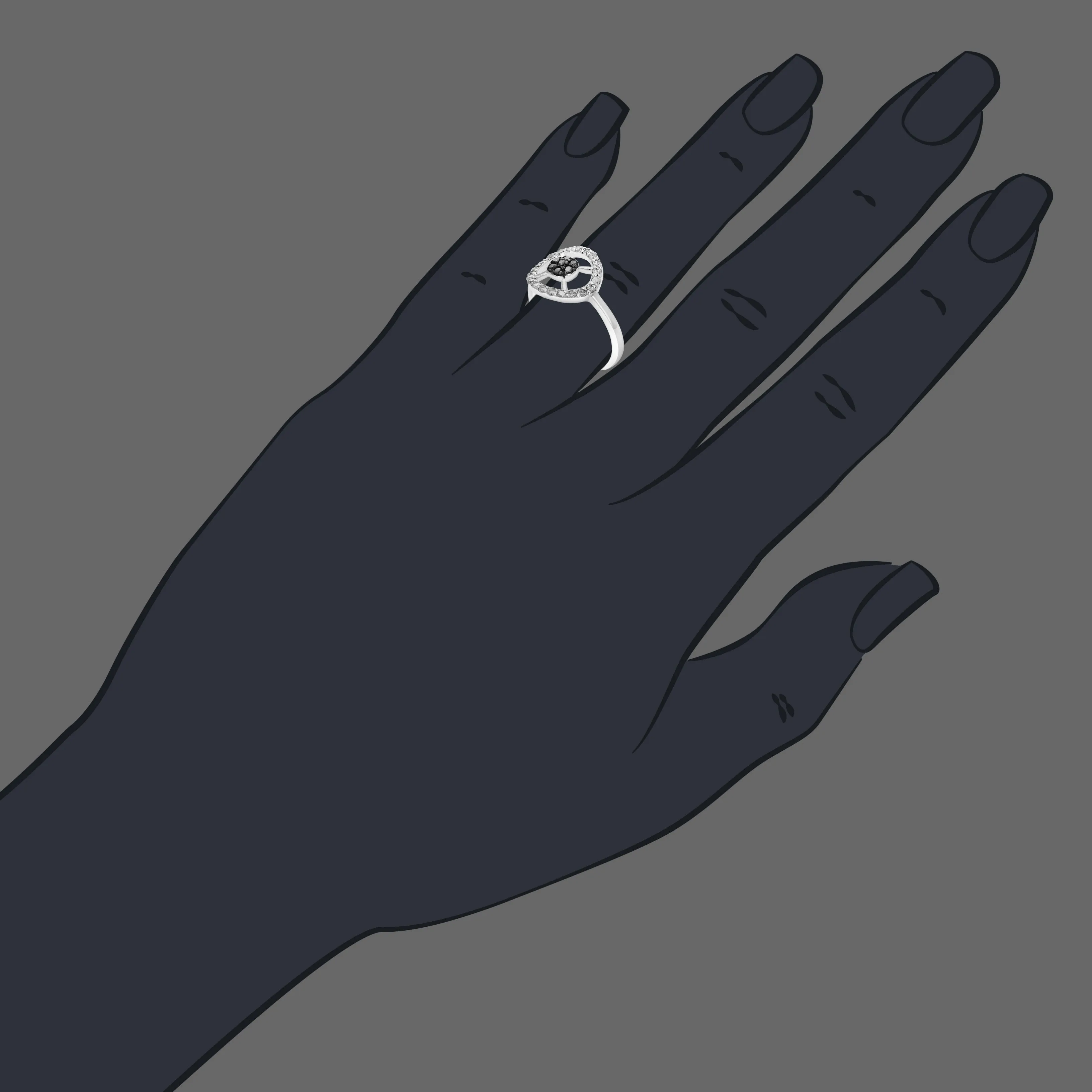 2/5 cttw Black and White Diamond Statement Ring in Sterling Silver