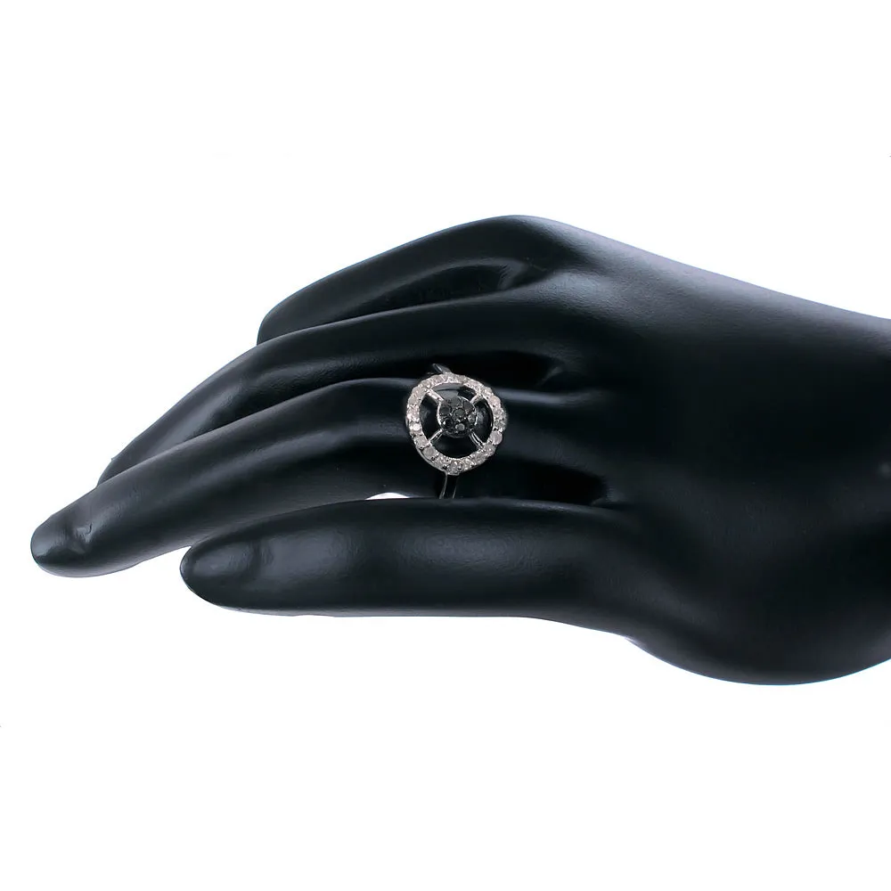 2/5 cttw Black and White Diamond Statement Ring in Sterling Silver