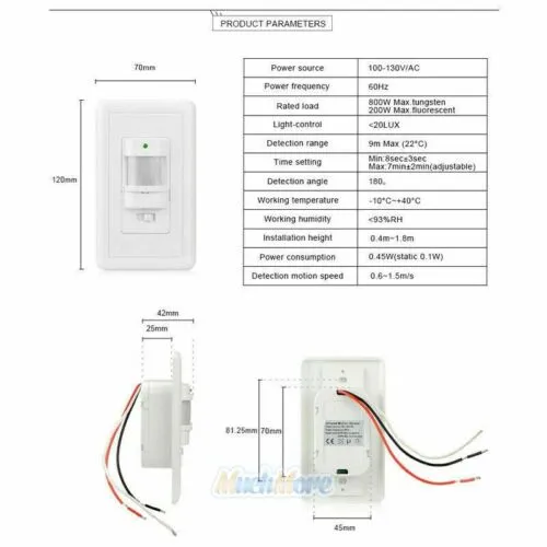 5 Pack Automatic PIR Occupancy Motion Sensor Light Switch Auto On/Off Infrared