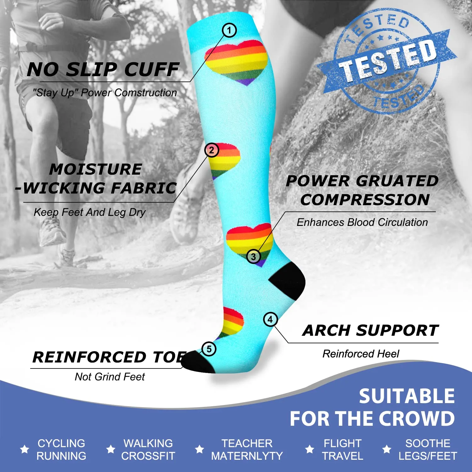 6-Pairs Cool Stylish Design Compression Socks （20-30mmHg）| Actinput