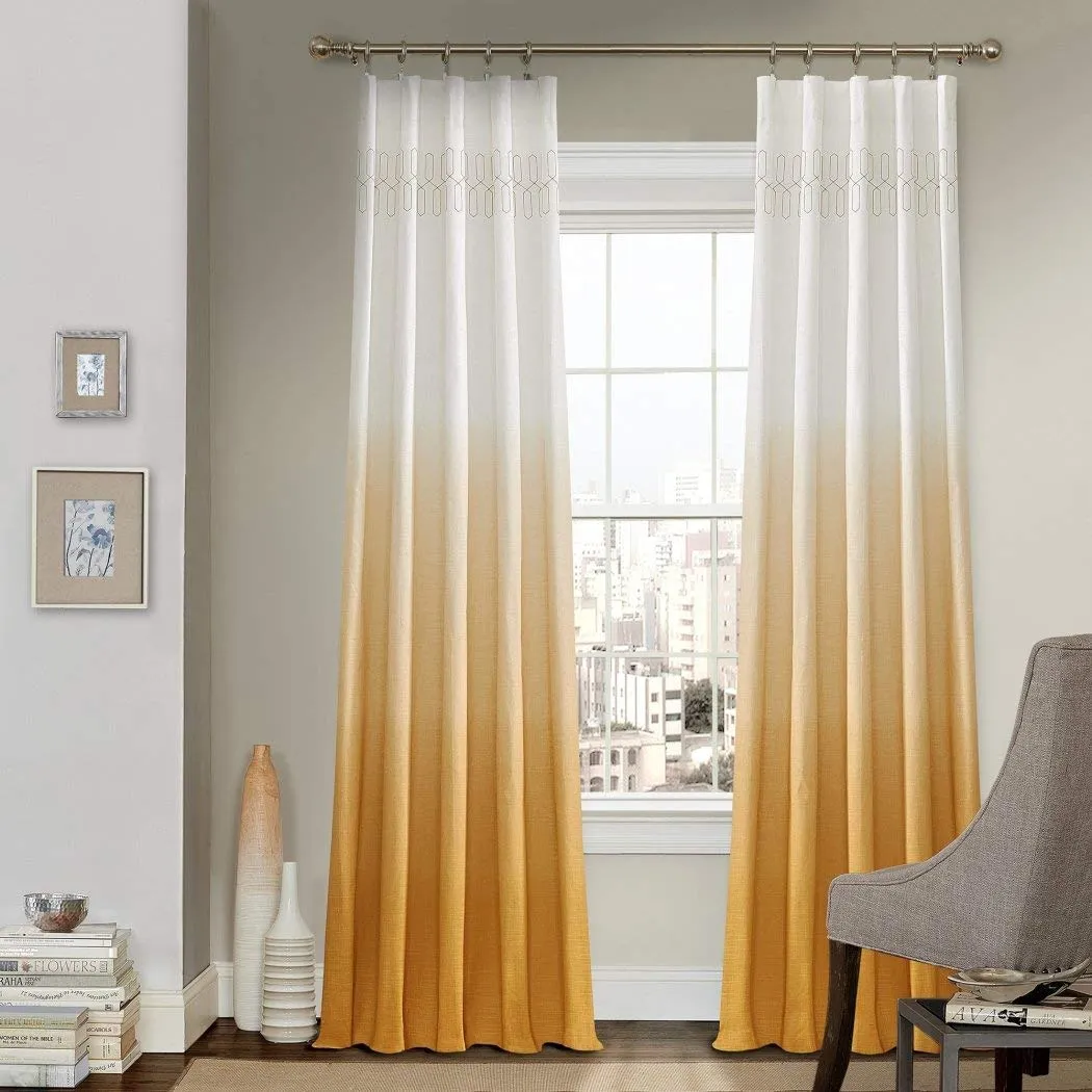 84 Inch Girls Gold Color Ombre Embroidered Curtain Single Panel