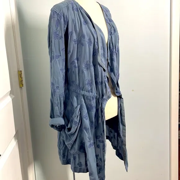 Anthropologie Hei Hei Blue Melita Draped Floral Jacket Duster size XS