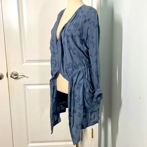 Anthropologie Hei Hei Blue Melita Draped Floral Jacket Duster size XS