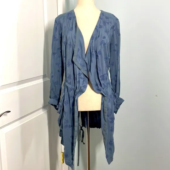 Anthropologie Hei Hei Blue Melita Draped Floral Jacket Duster size XS