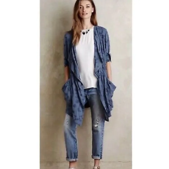 Anthropologie Hei Hei Blue Melita Draped Floral Jacket Duster size XS