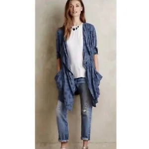 Anthropologie Hei Hei Blue Melita Draped Floral Jacket Duster size XS