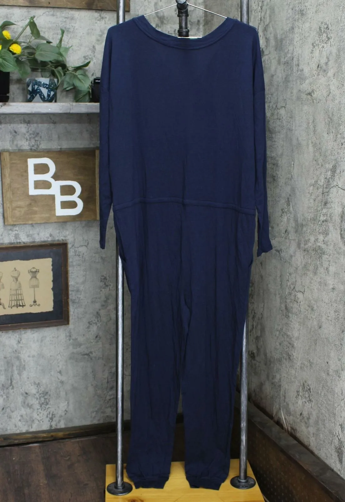AnyBody Cozy Knit Long Sleeve Jumpsuit Navy Small
