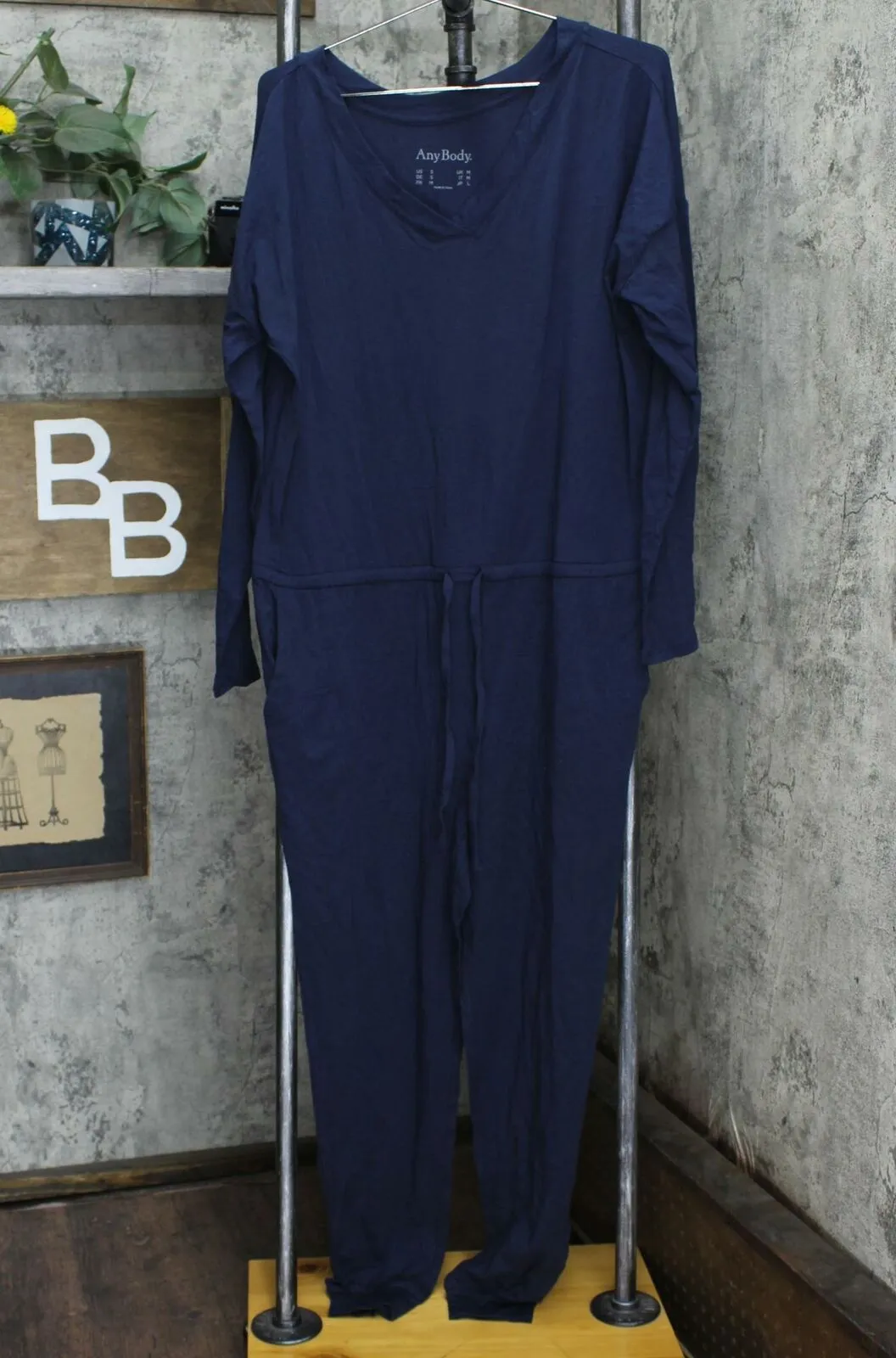 AnyBody Cozy Knit Long Sleeve Jumpsuit Navy Small