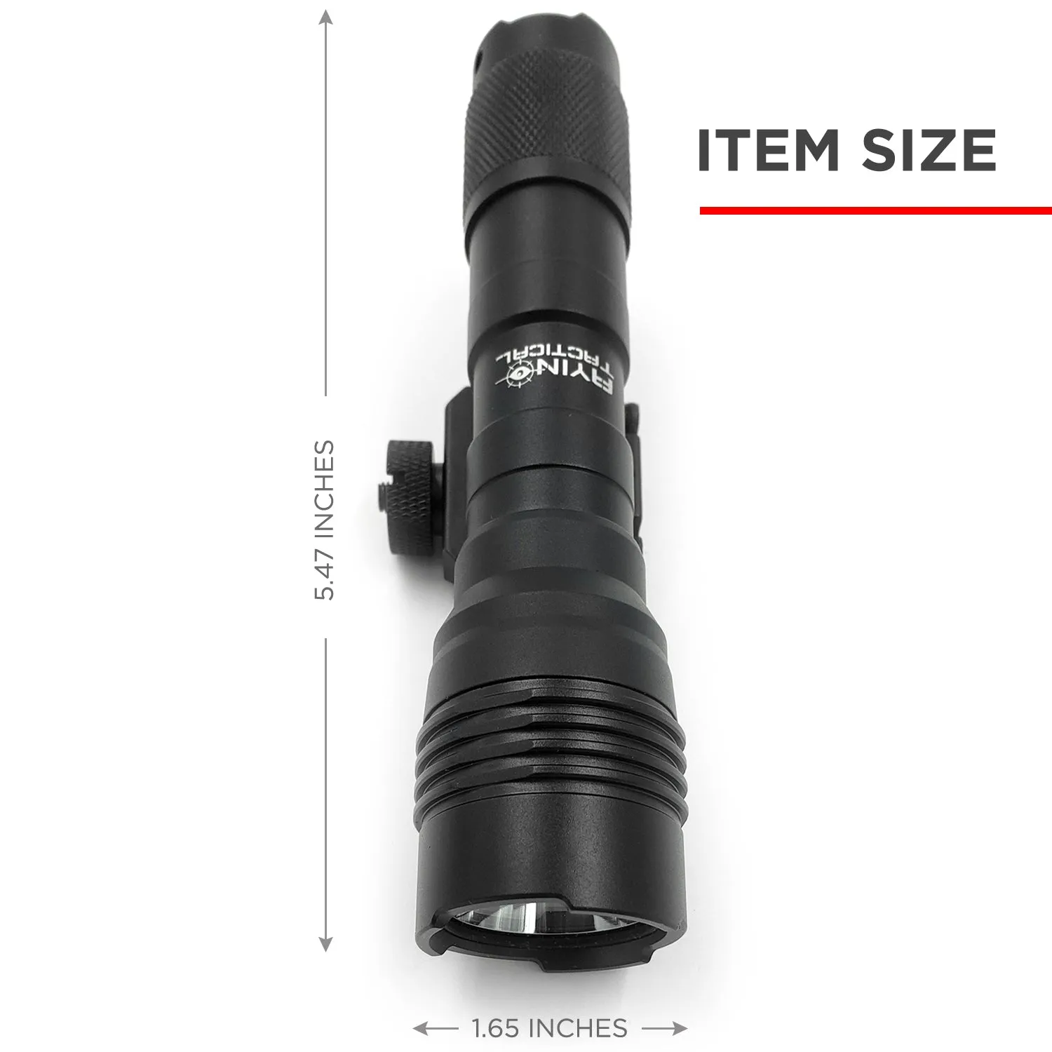 AYIN Tactical Storm 1200 Lumen Long Gun Light, Rechargeable, Dual Fuel, Rail Mount, Remote Switch, Mounting Hardware, 18650 Battery, Charger, Color Black Retail Packaging / Gift Box