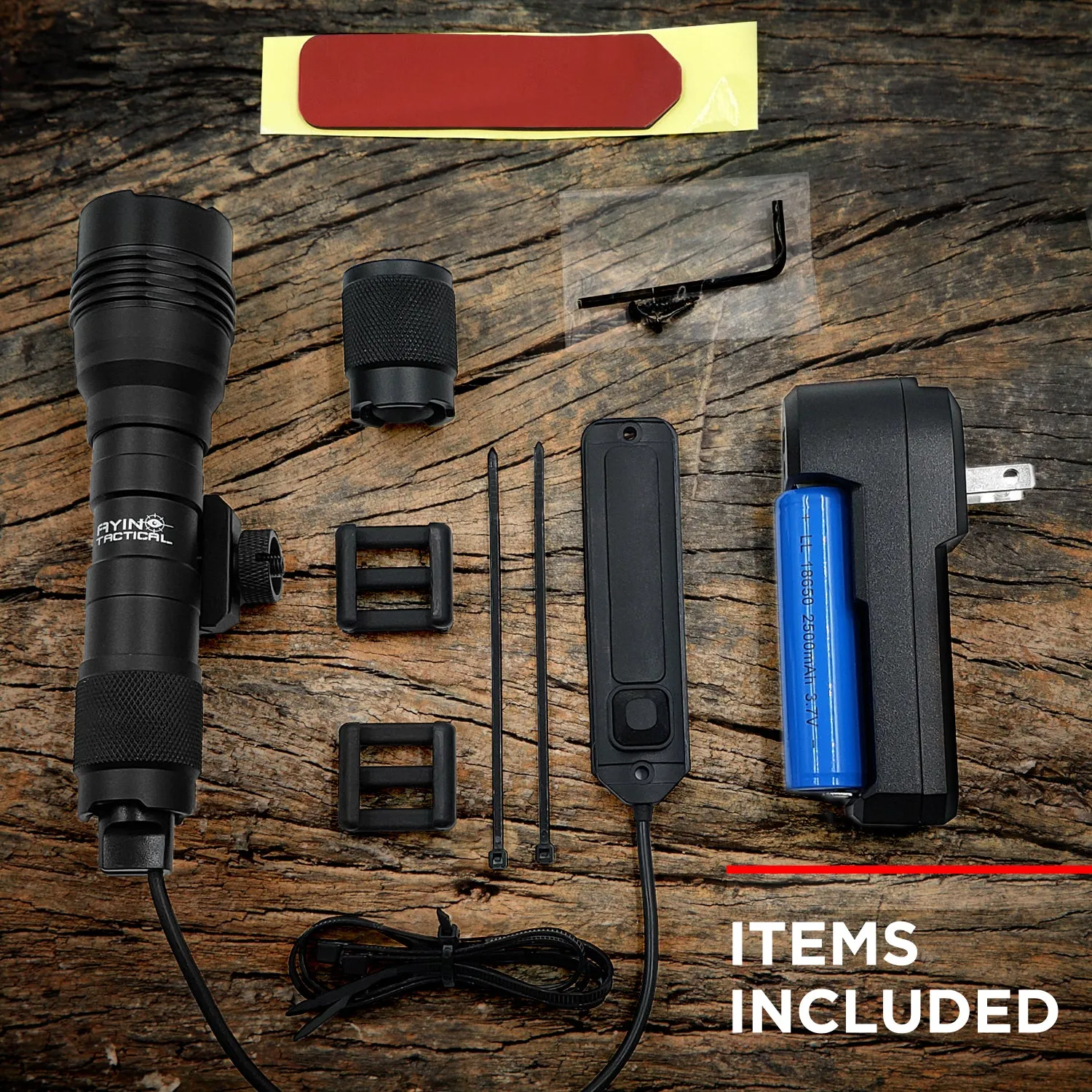 AYIN Tactical Storm 1200 Lumen Long Gun Light, Rechargeable, Dual Fuel, Rail Mount, Remote Switch, Mounting Hardware, 18650 Battery, Charger, Color Black Retail Packaging / Gift Box