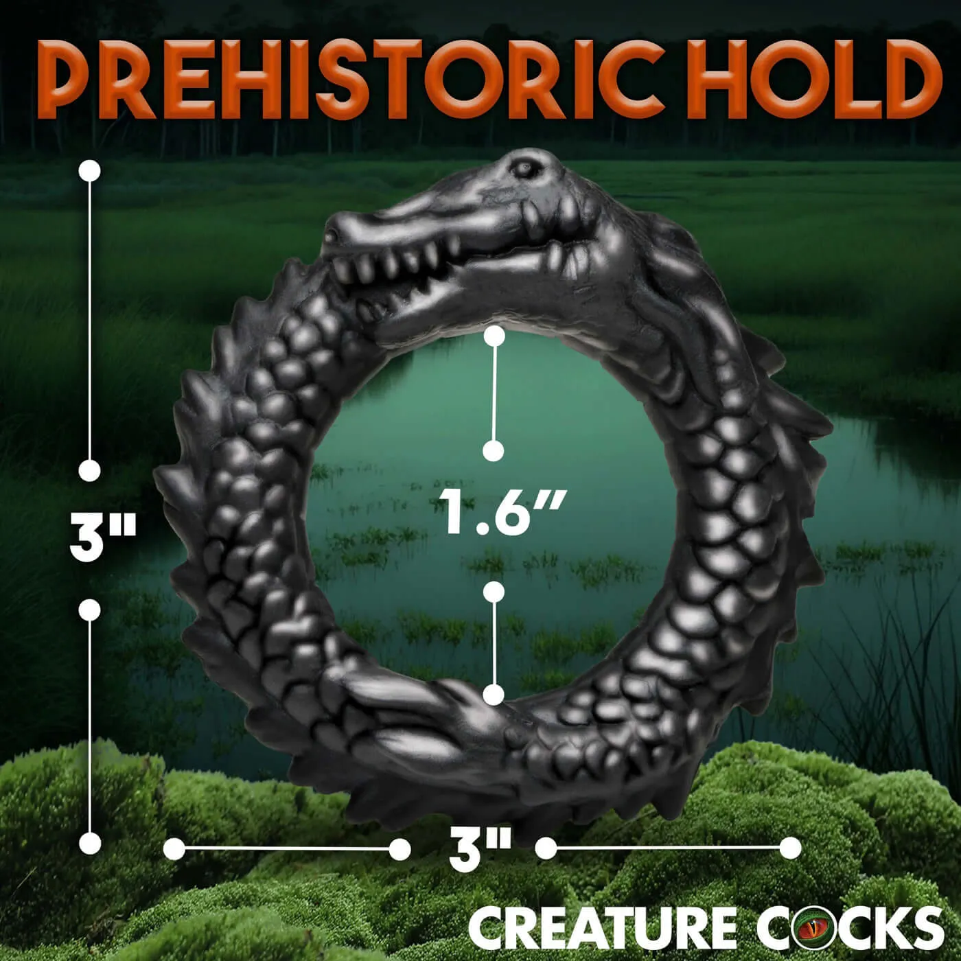 Black Caiman Silicone Cock Ring - Black