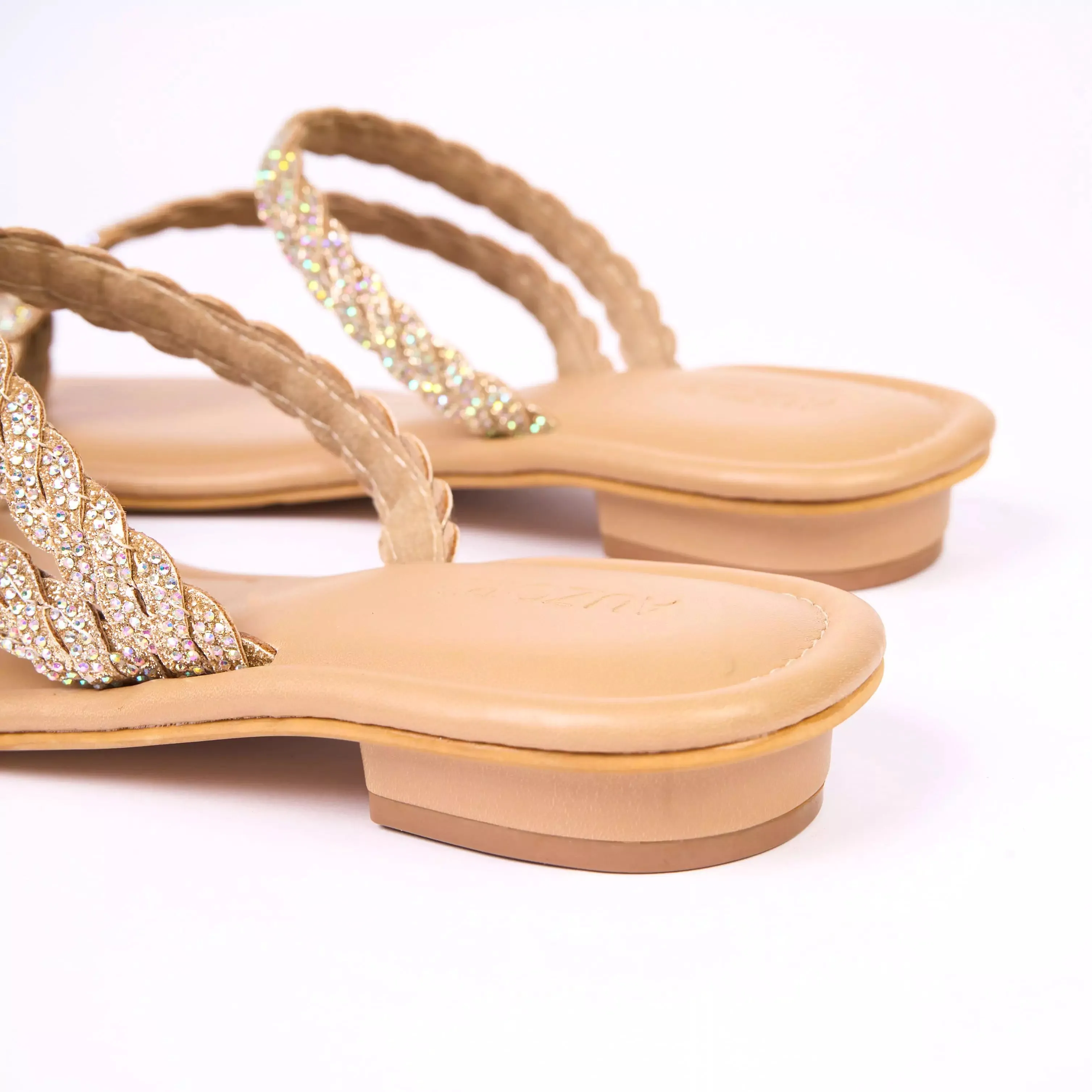 BLINGY Beige Strappy Shimmery Slides