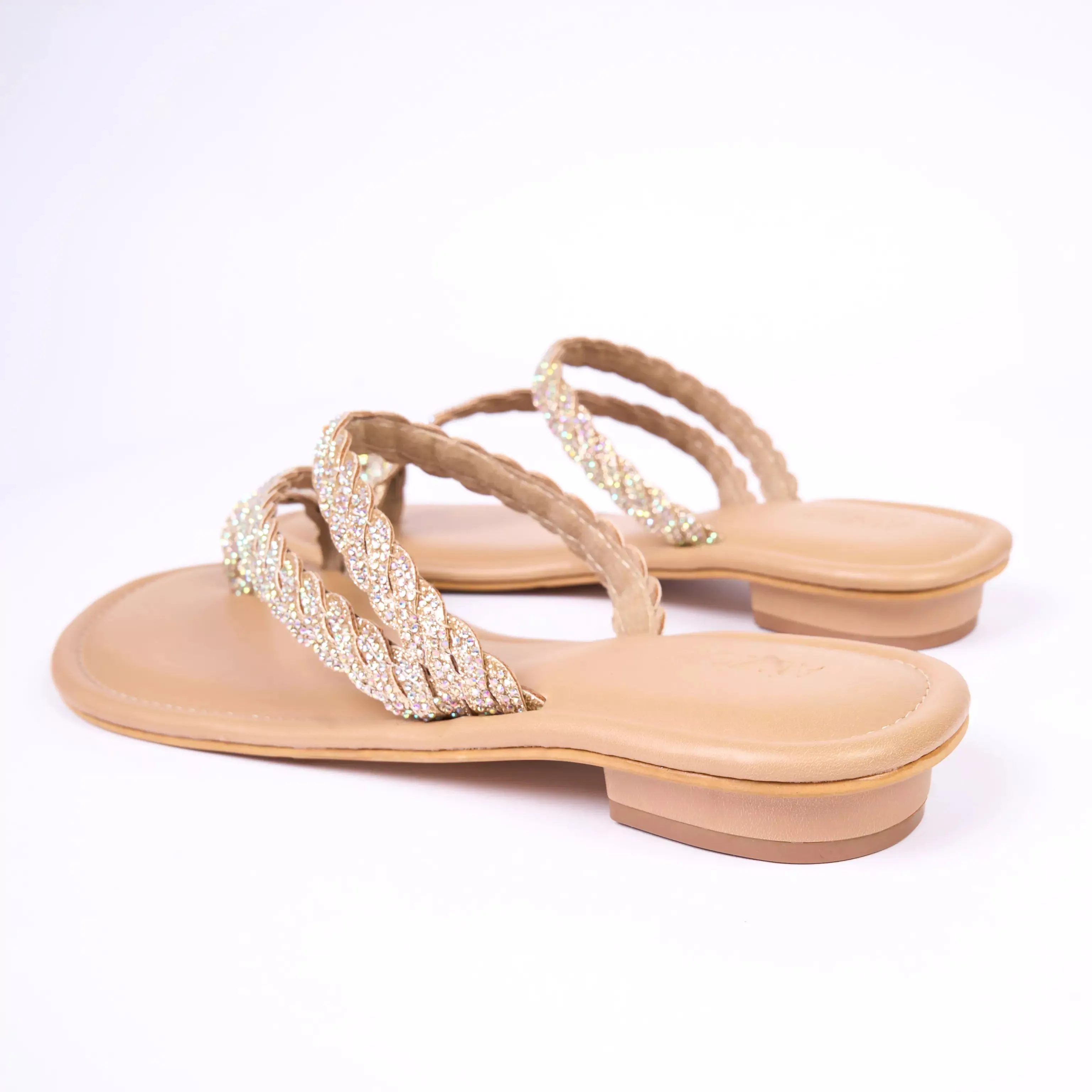 BLINGY Beige Strappy Shimmery Slides