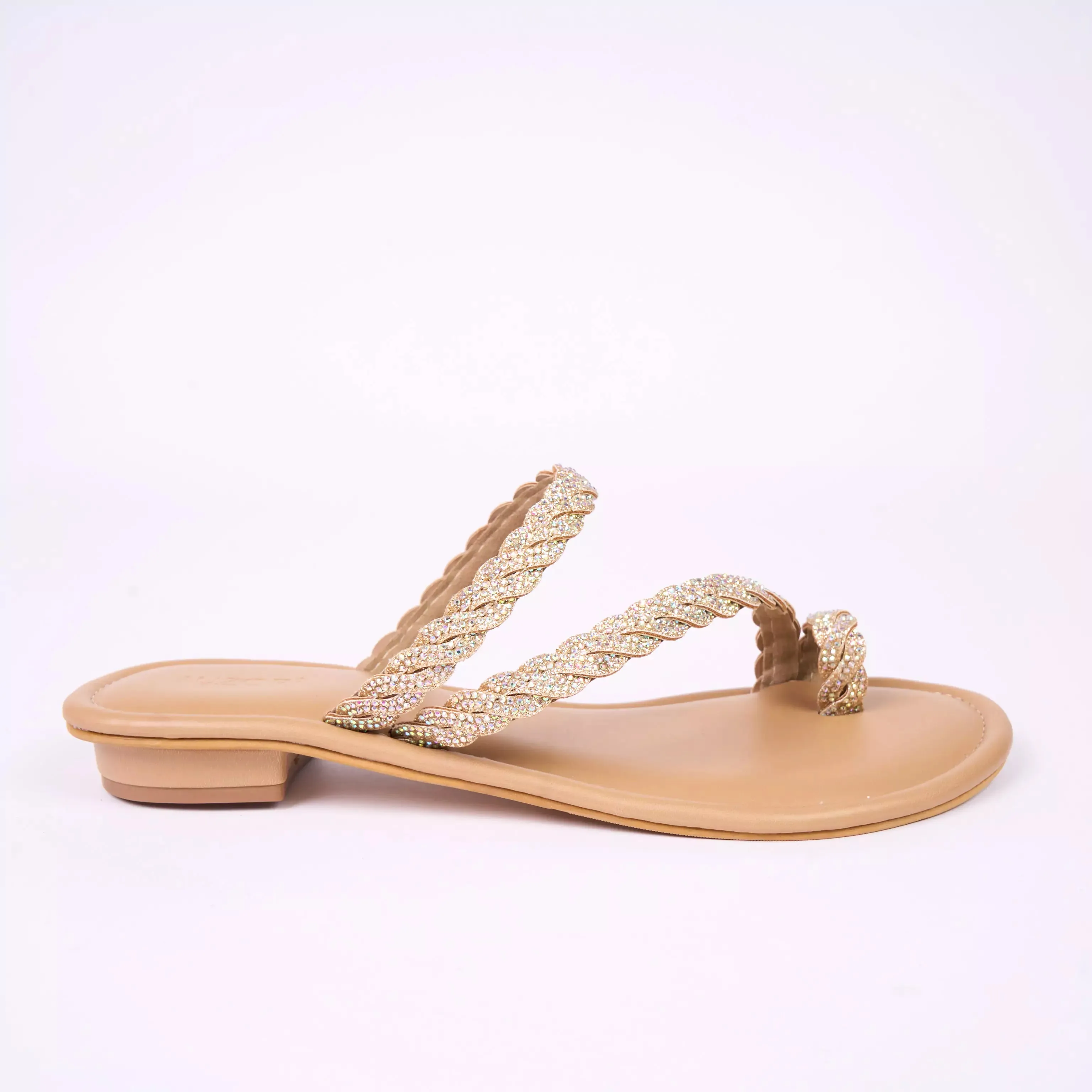 BLINGY Beige Strappy Shimmery Slides