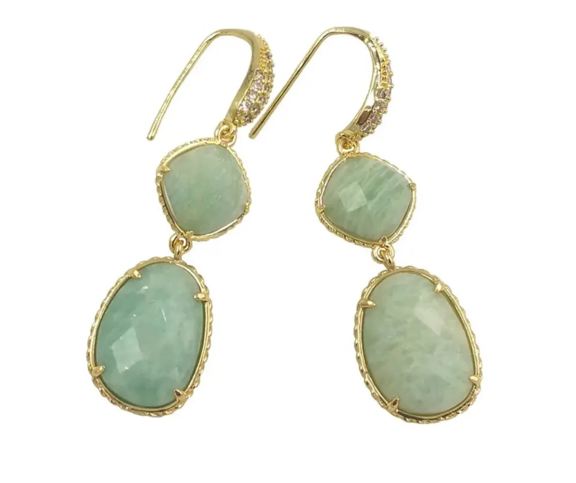 Boho & Mala Amazonite Natural Stone Gold Plated Drop Earrings