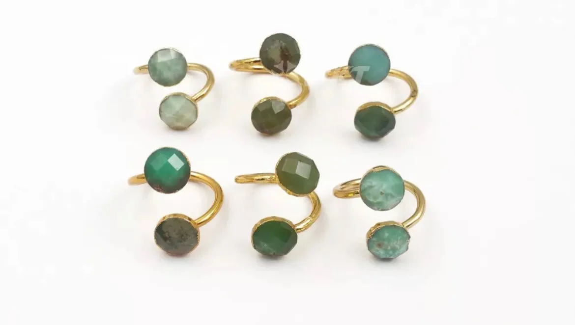 Boho & Mala Australian Jade Gold Adjustable Ring R1075