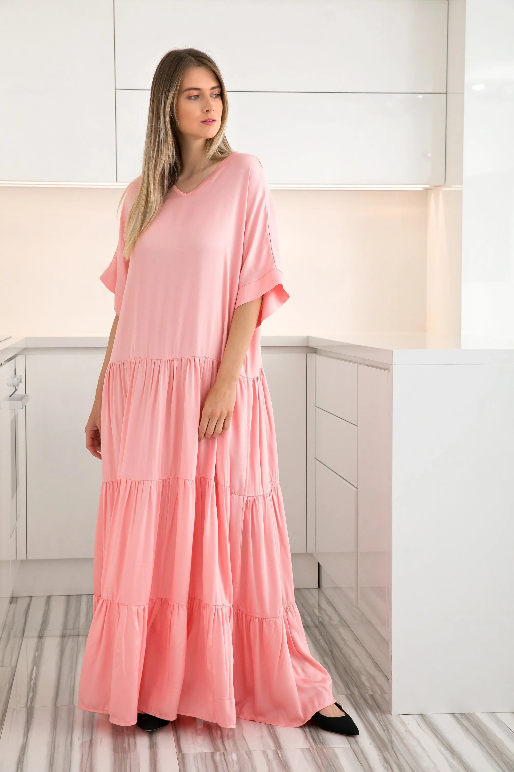 Boho Maxi Dress, Pink Maxi Dress, Kaftan Dress, Bohemian Clothing, Plus Size Dress, Gypsy Dress, Ruffle Dress, Beach Caftan Dress, Loose