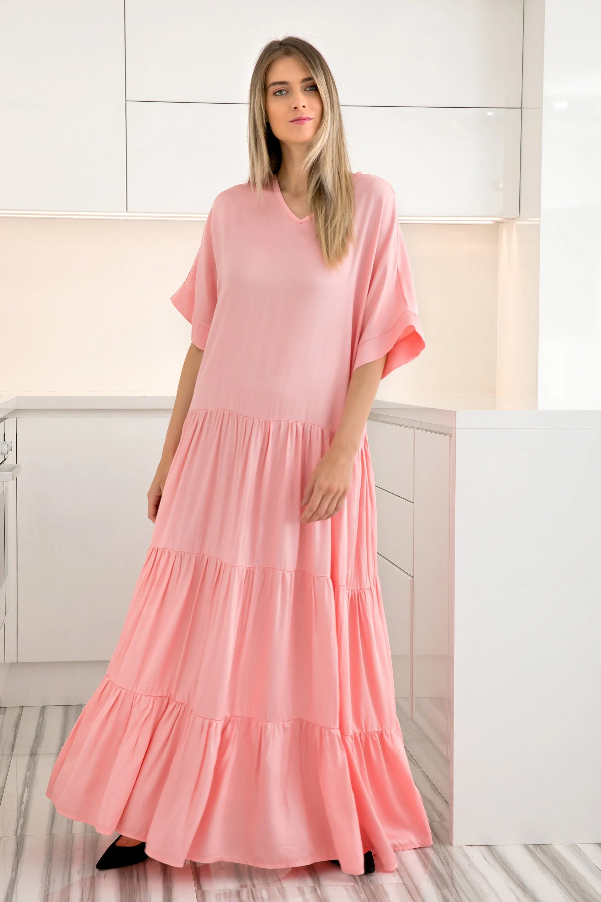 Boho Maxi Dress, Pink Maxi Dress, Kaftan Dress, Bohemian Clothing, Plus Size Dress, Gypsy Dress, Ruffle Dress, Beach Caftan Dress, Loose