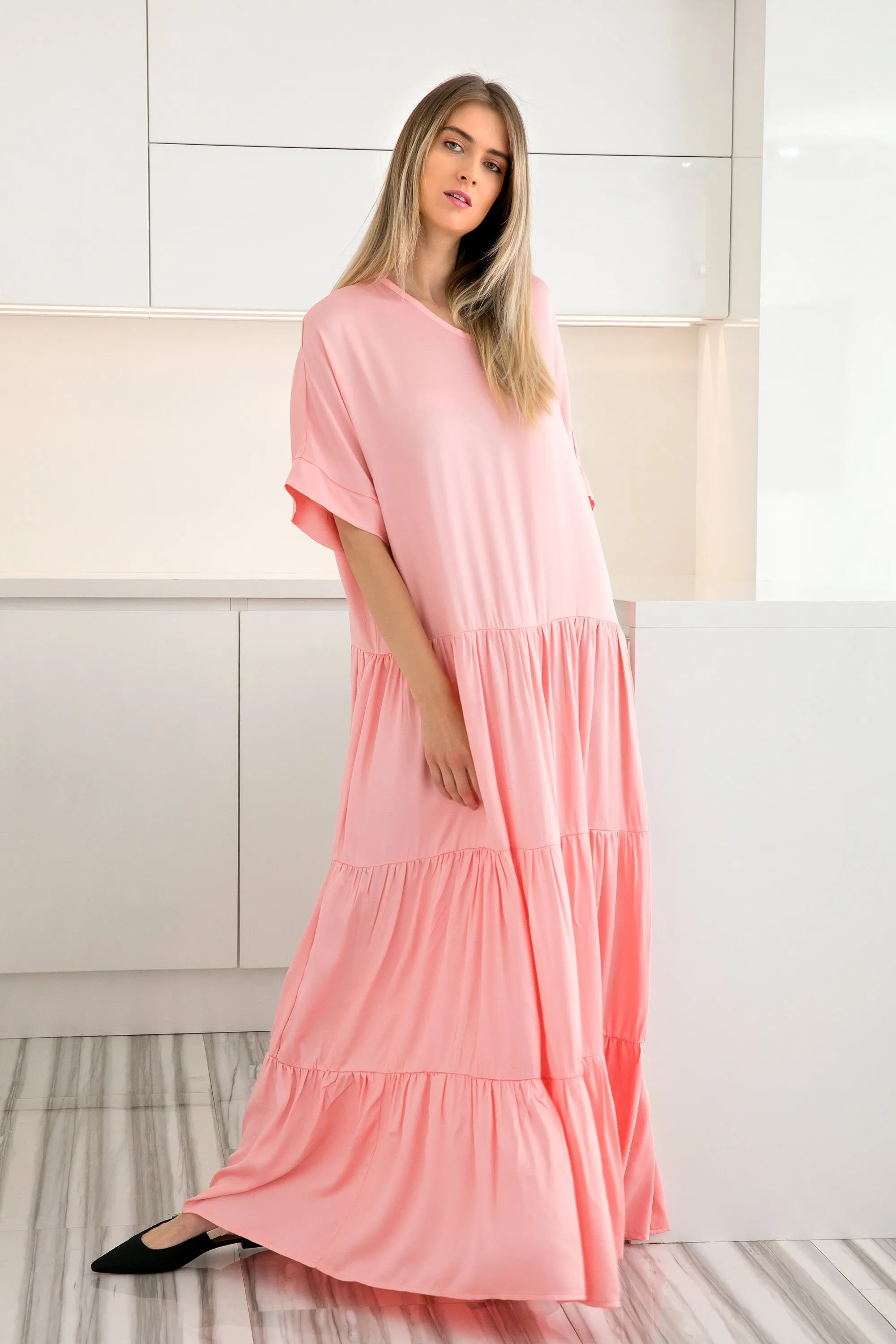 Boho Maxi Dress, Pink Maxi Dress, Kaftan Dress, Bohemian Clothing, Plus Size Dress, Gypsy Dress, Ruffle Dress, Beach Caftan Dress, Loose