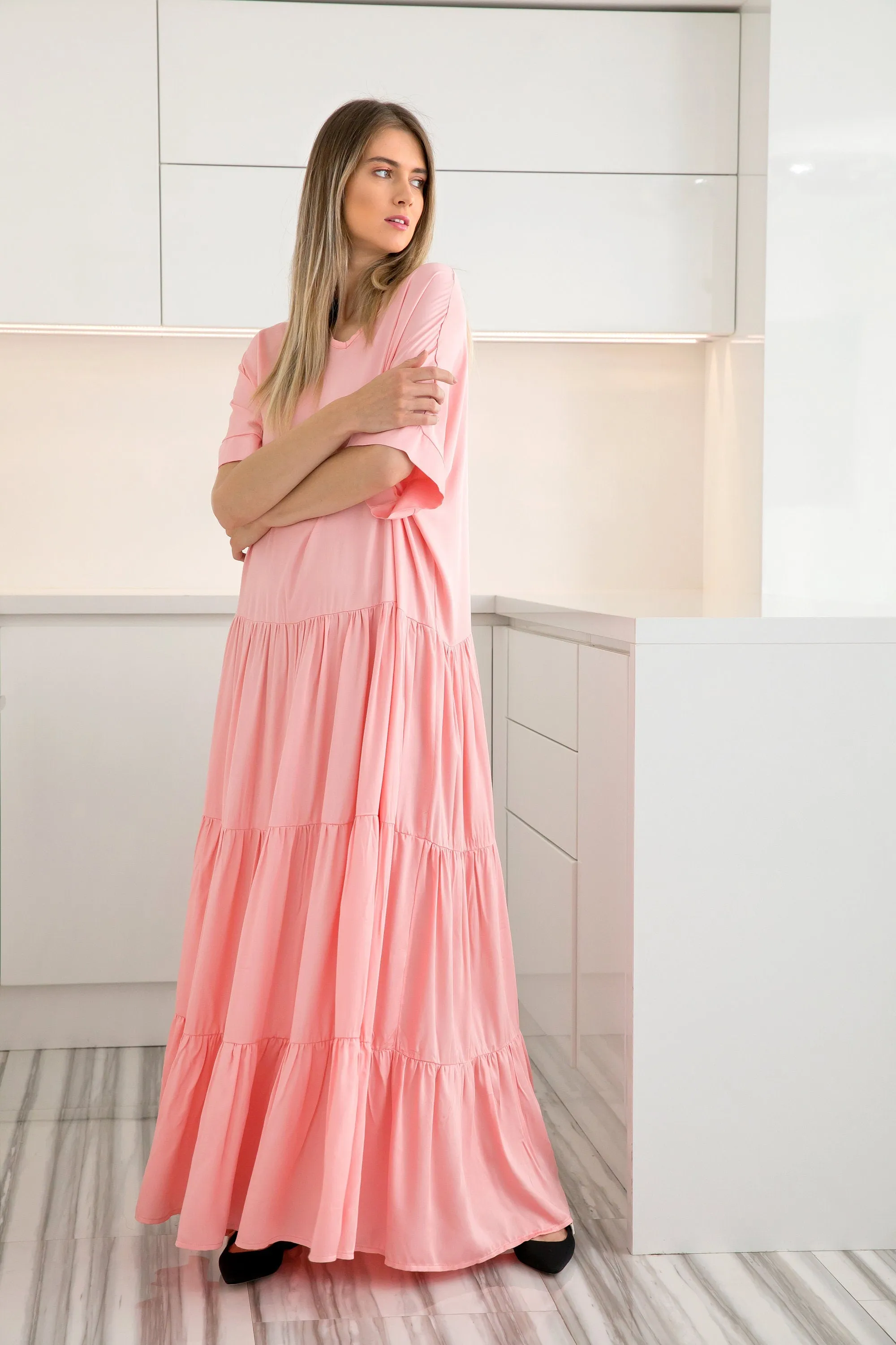 Boho Maxi Dress, Pink Maxi Dress, Kaftan Dress, Bohemian Clothing, Plus Size Dress, Gypsy Dress, Ruffle Dress, Beach Caftan Dress, Loose