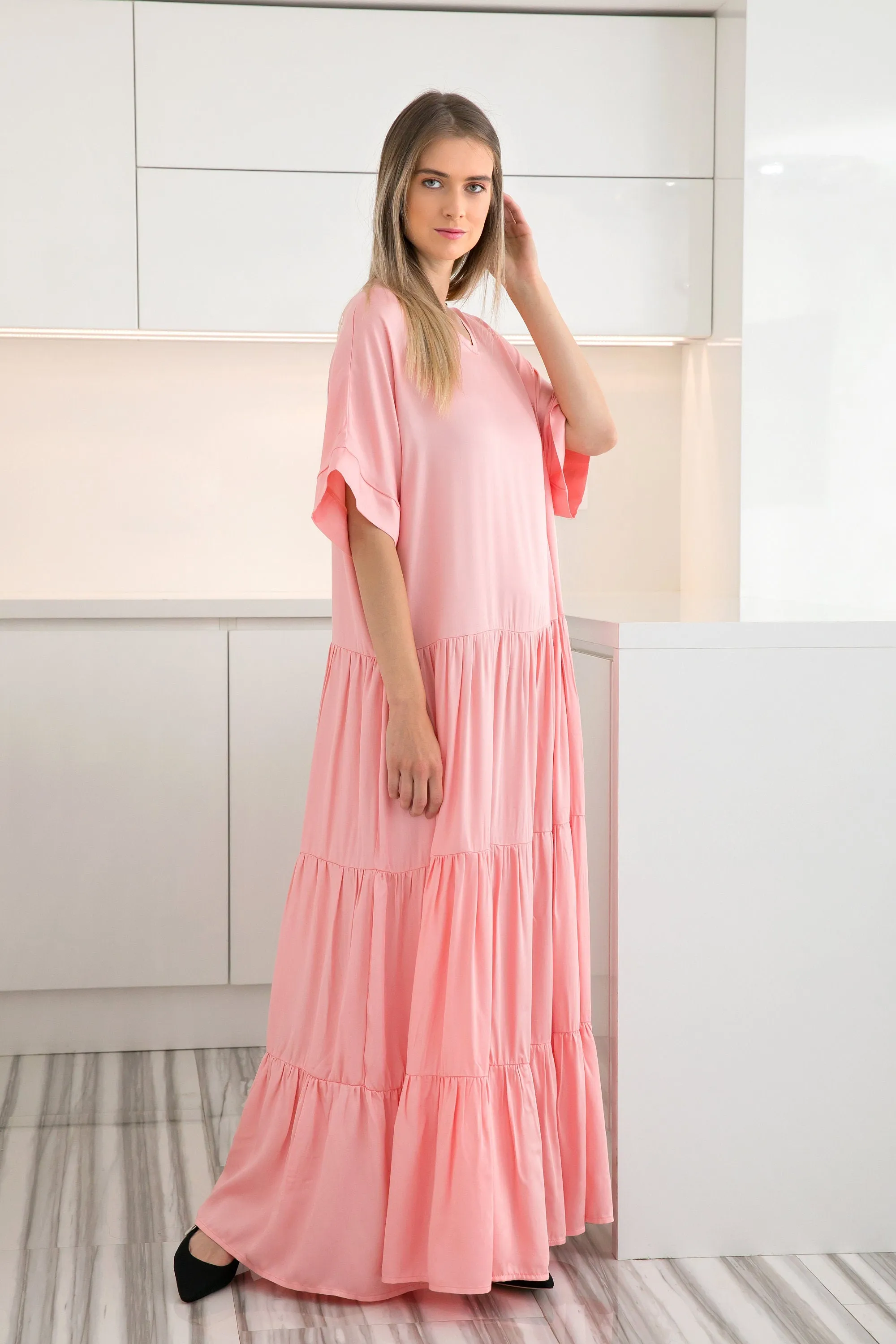 Boho Maxi Dress, Pink Maxi Dress, Kaftan Dress, Bohemian Clothing, Plus Size Dress, Gypsy Dress, Ruffle Dress, Beach Caftan Dress, Loose