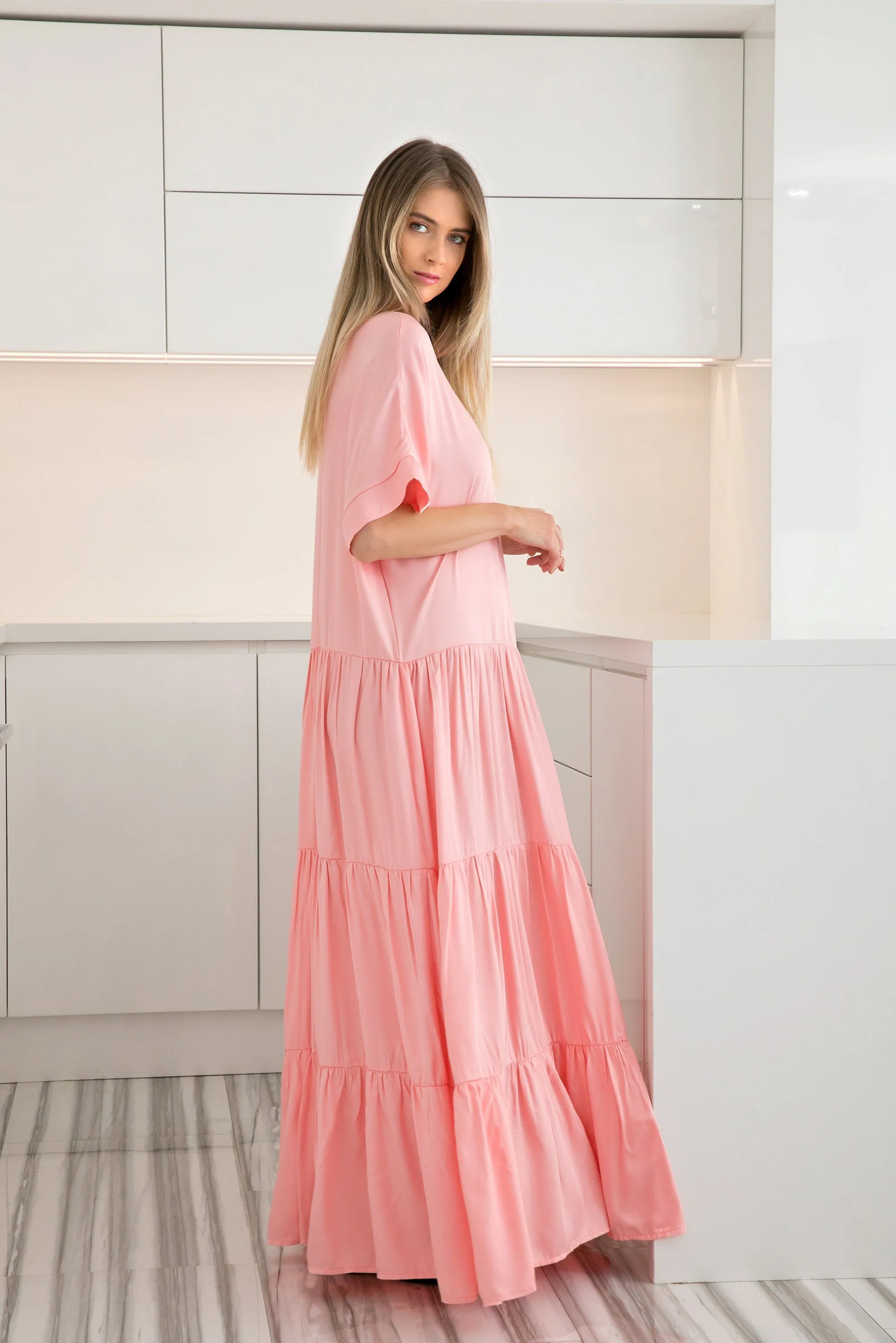 Boho Maxi Dress, Pink Maxi Dress, Kaftan Dress, Bohemian Clothing, Plus Size Dress, Gypsy Dress, Ruffle Dress, Beach Caftan Dress, Loose