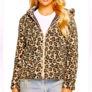 Chaser Zip Sherpa Hooded Animal Print full zip jacket NWT