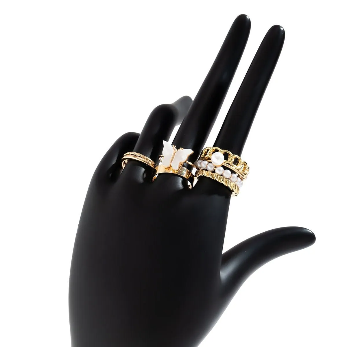 Chic 8 Pieces Butterfly Pearl Charm Stackable Ring Set