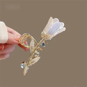 Chic Crystal Pearl Inlaid Tulip Chignon Claw Clip Hair Clip