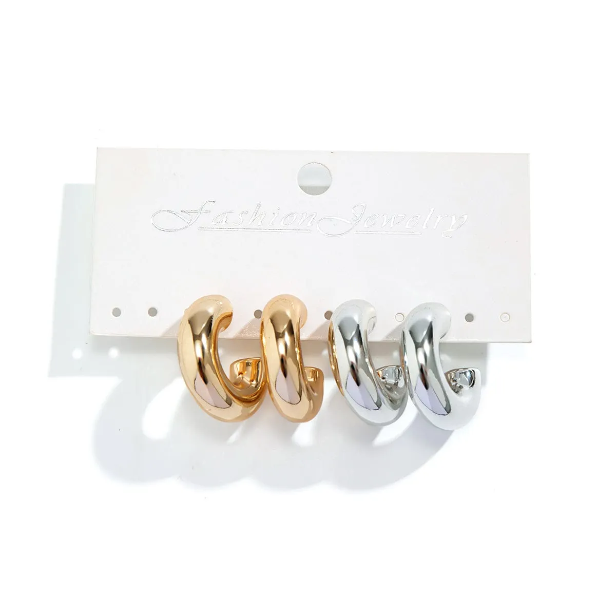 Chic Gold Silver Plated C Shaped Stud Earrings Set
