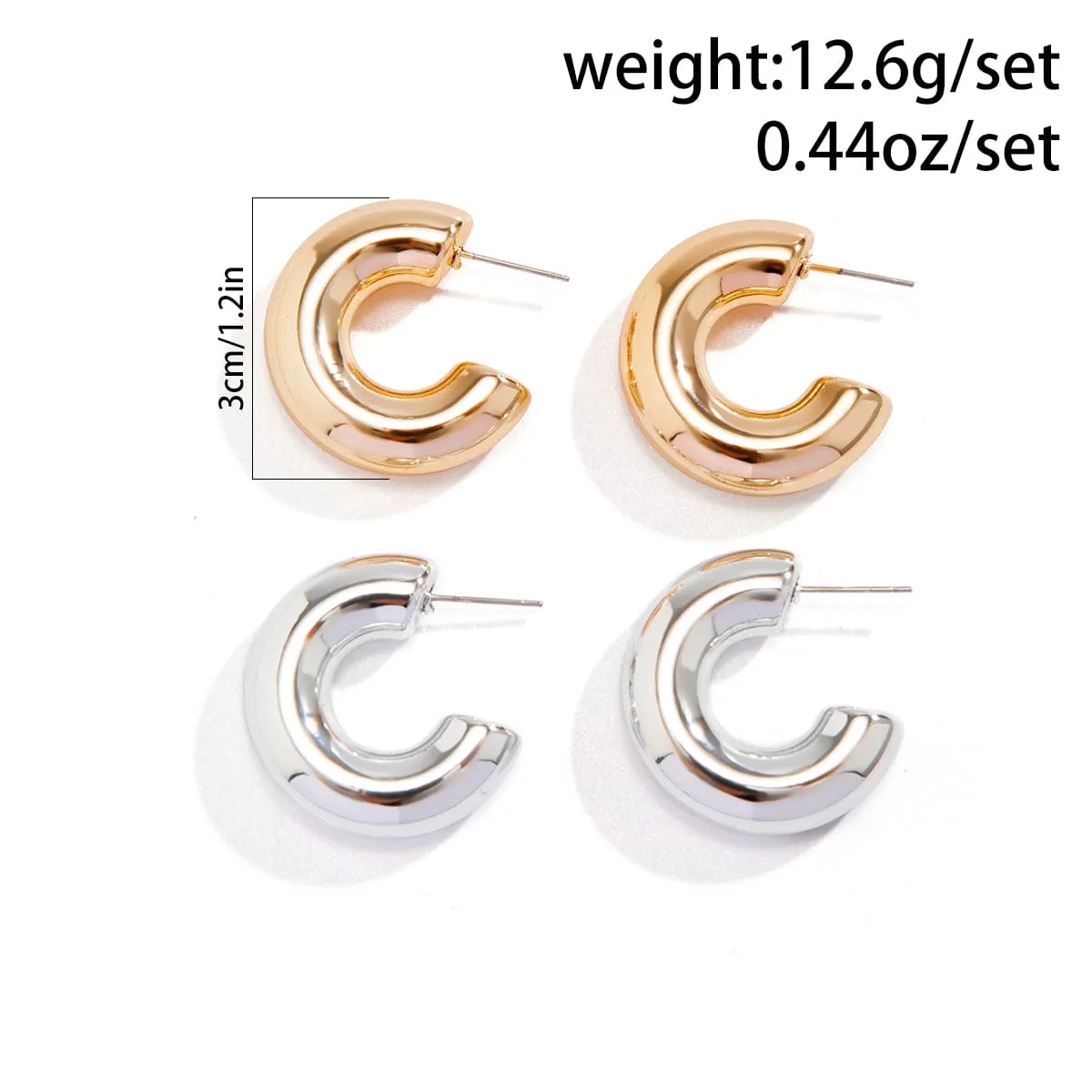 Chic Gold Silver Plated C Shaped Stud Earrings Set