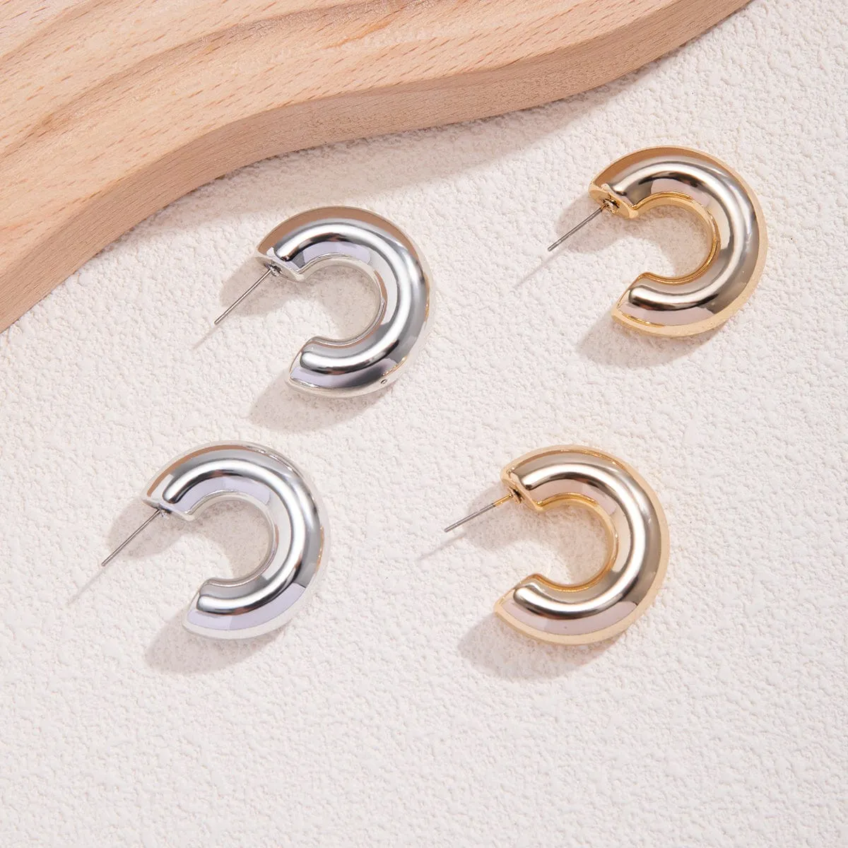 Chic Gold Silver Plated C Shaped Stud Earrings Set
