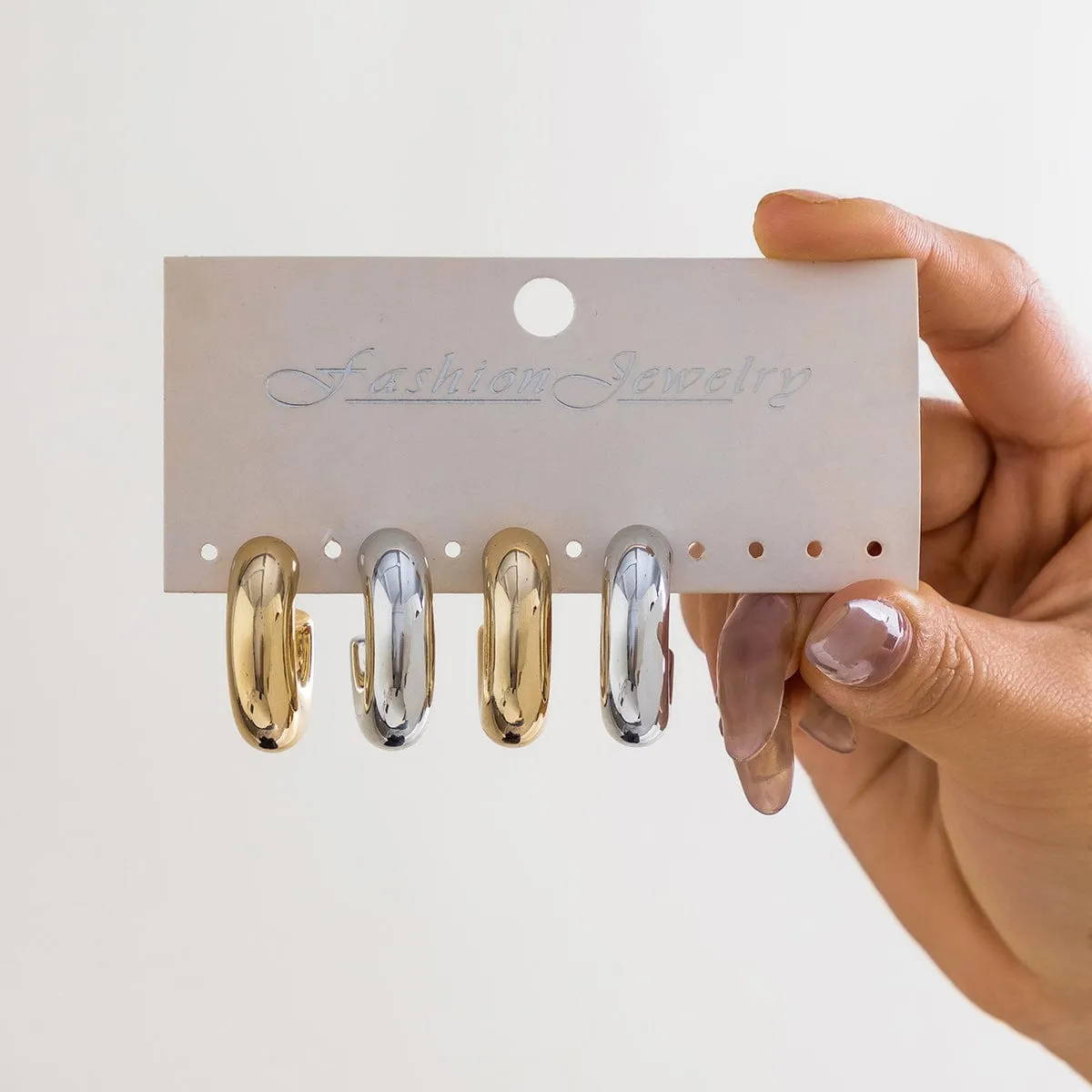 Chic Gold Silver Plated C Shaped Stud Earrings Set