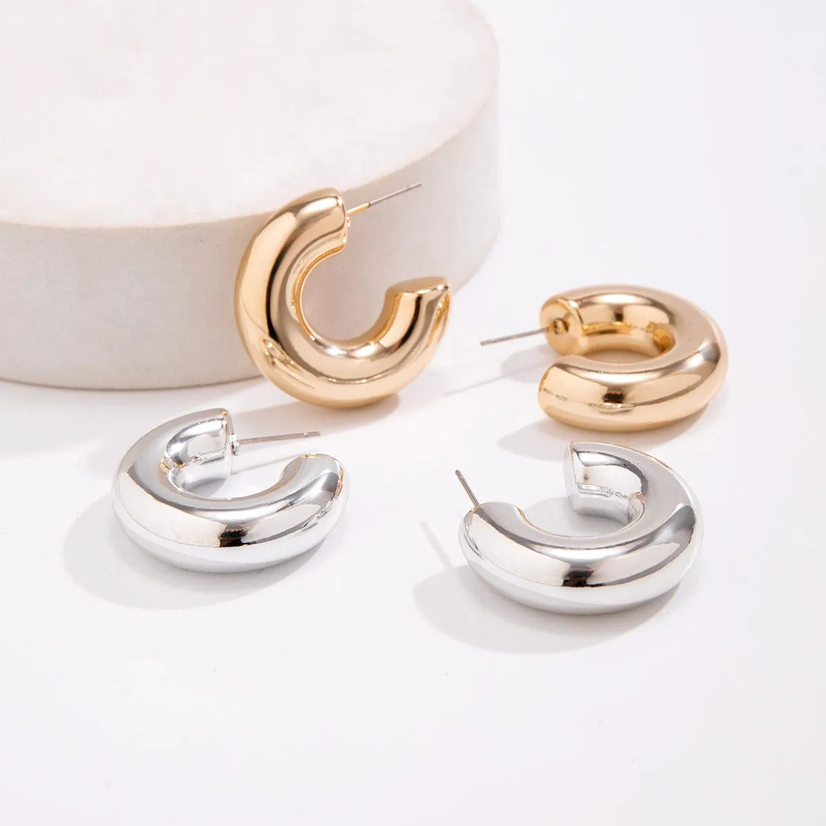 Chic Gold Silver Plated C Shaped Stud Earrings Set
