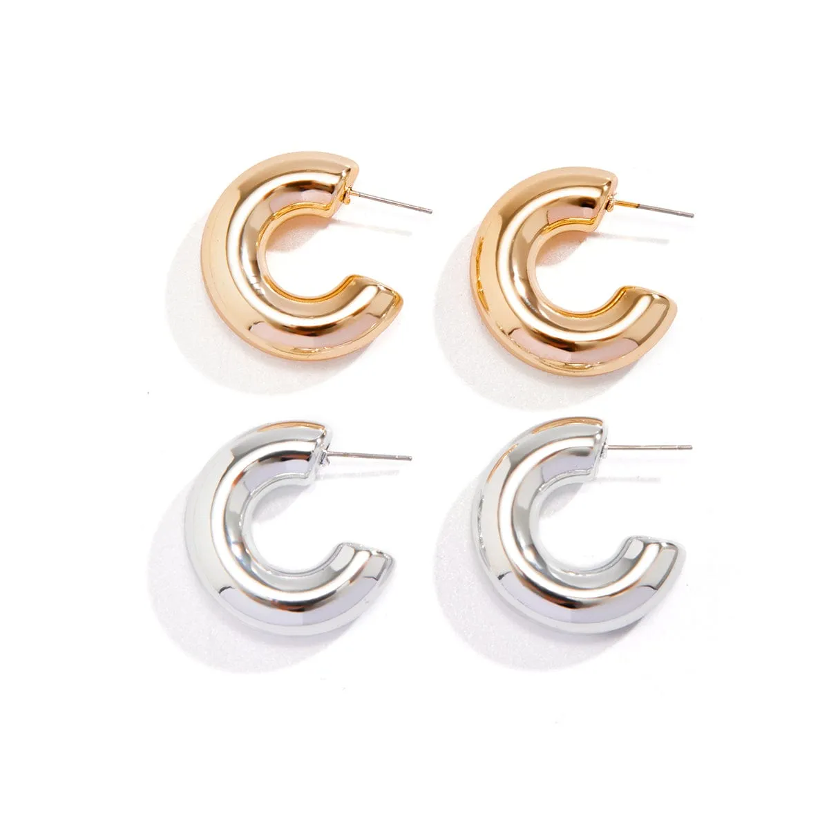 Chic Gold Silver Plated C Shaped Stud Earrings Set
