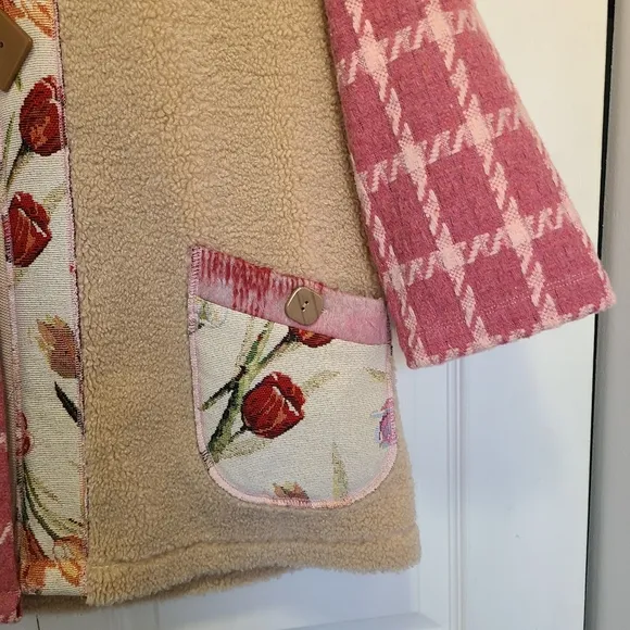 COLDWATER CREEK Patchwork Hearts Soft Artists Wonder Jacket PM