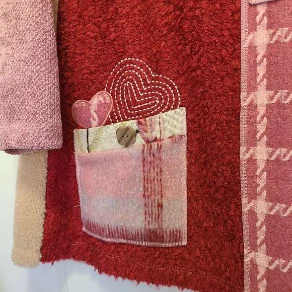 COLDWATER CREEK Patchwork Hearts Soft Artists Wonder Jacket PM