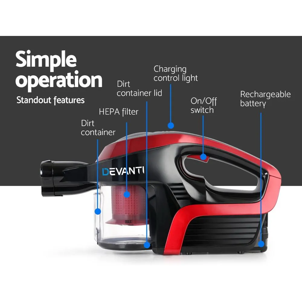 Cordless 150w Handstick Vacuum Cleaner Red and Black