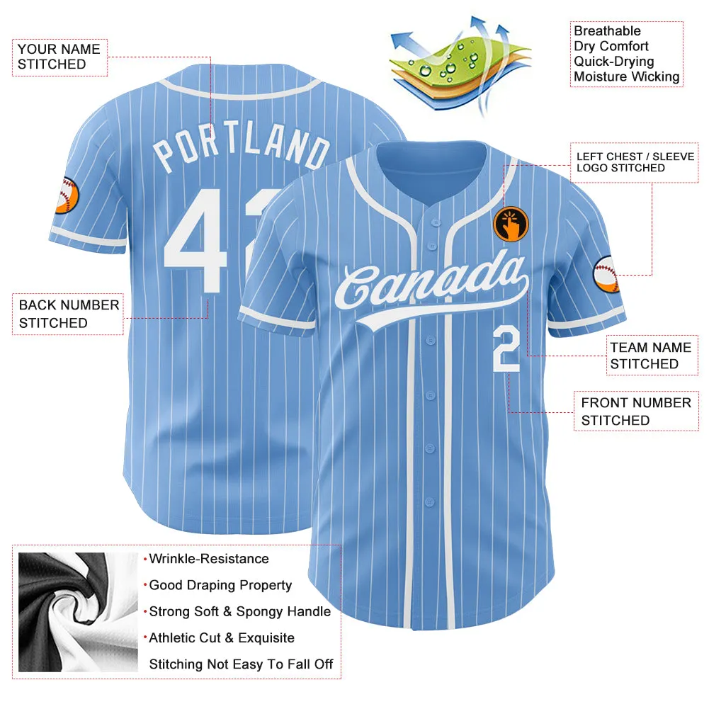 Custom Light Blue White Pinstripe White Authentic Baseball Jersey