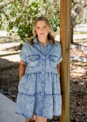 Denim Button Front Mini Dress
