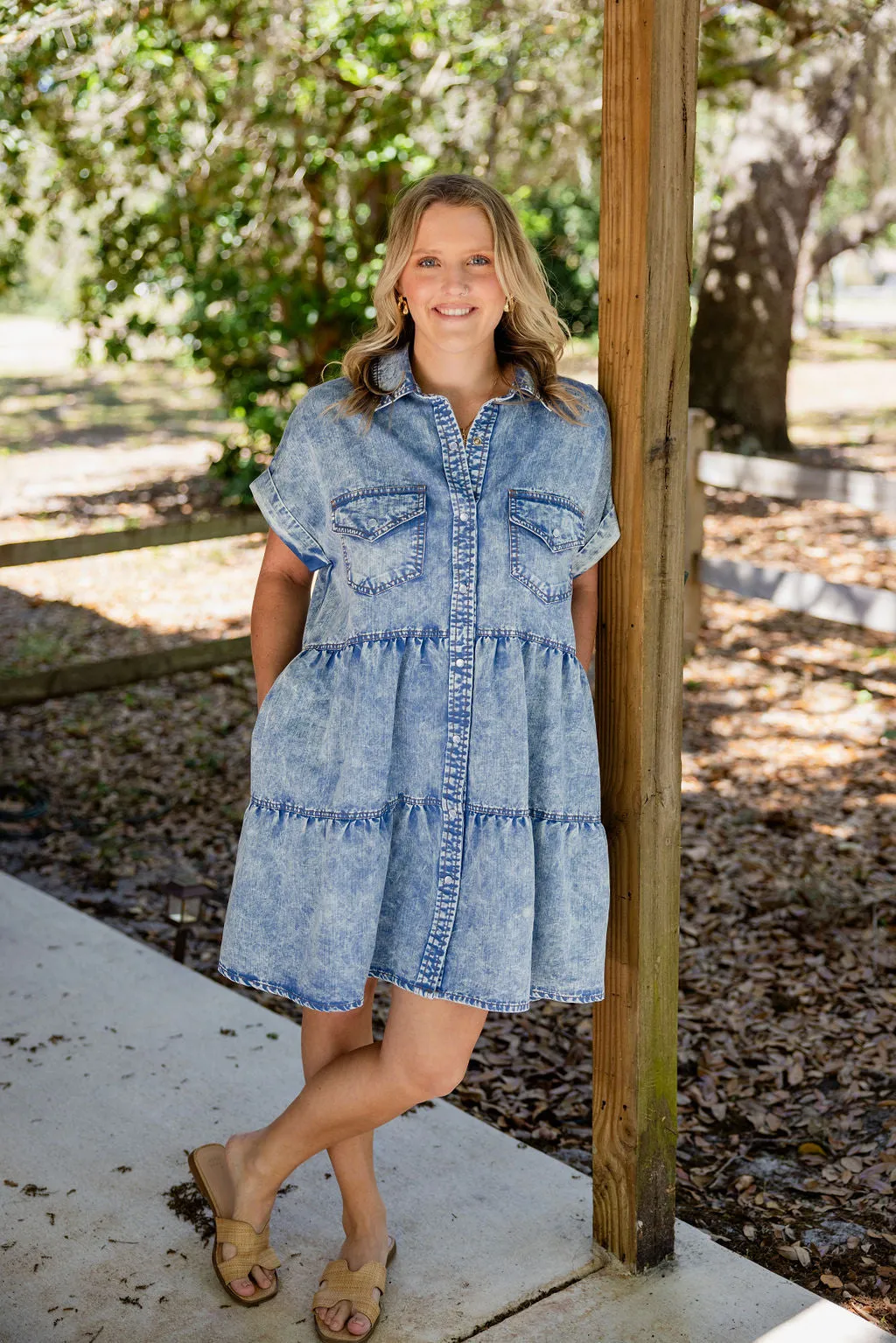 Denim Button Front Mini Dress