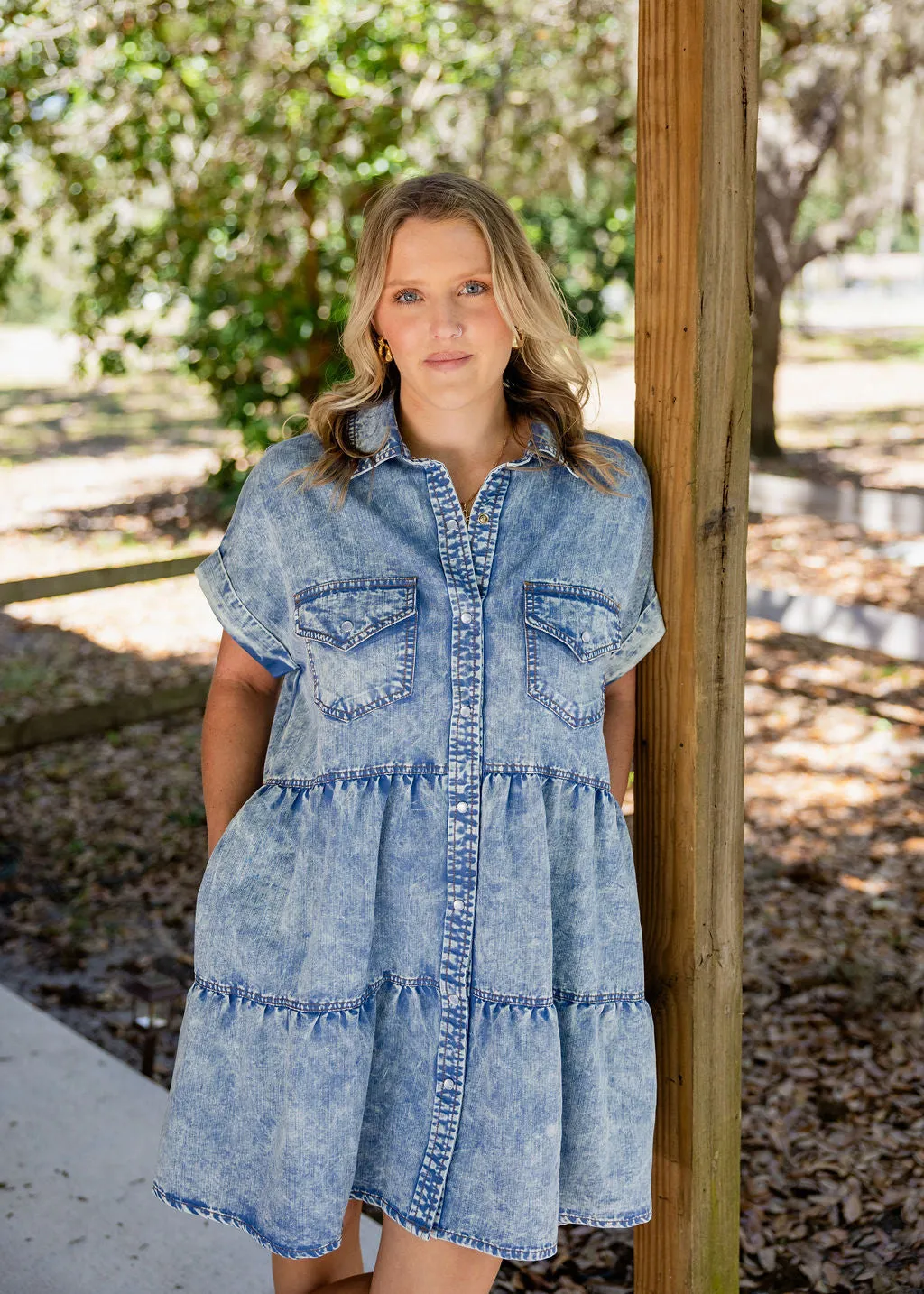 Denim Button Front Mini Dress