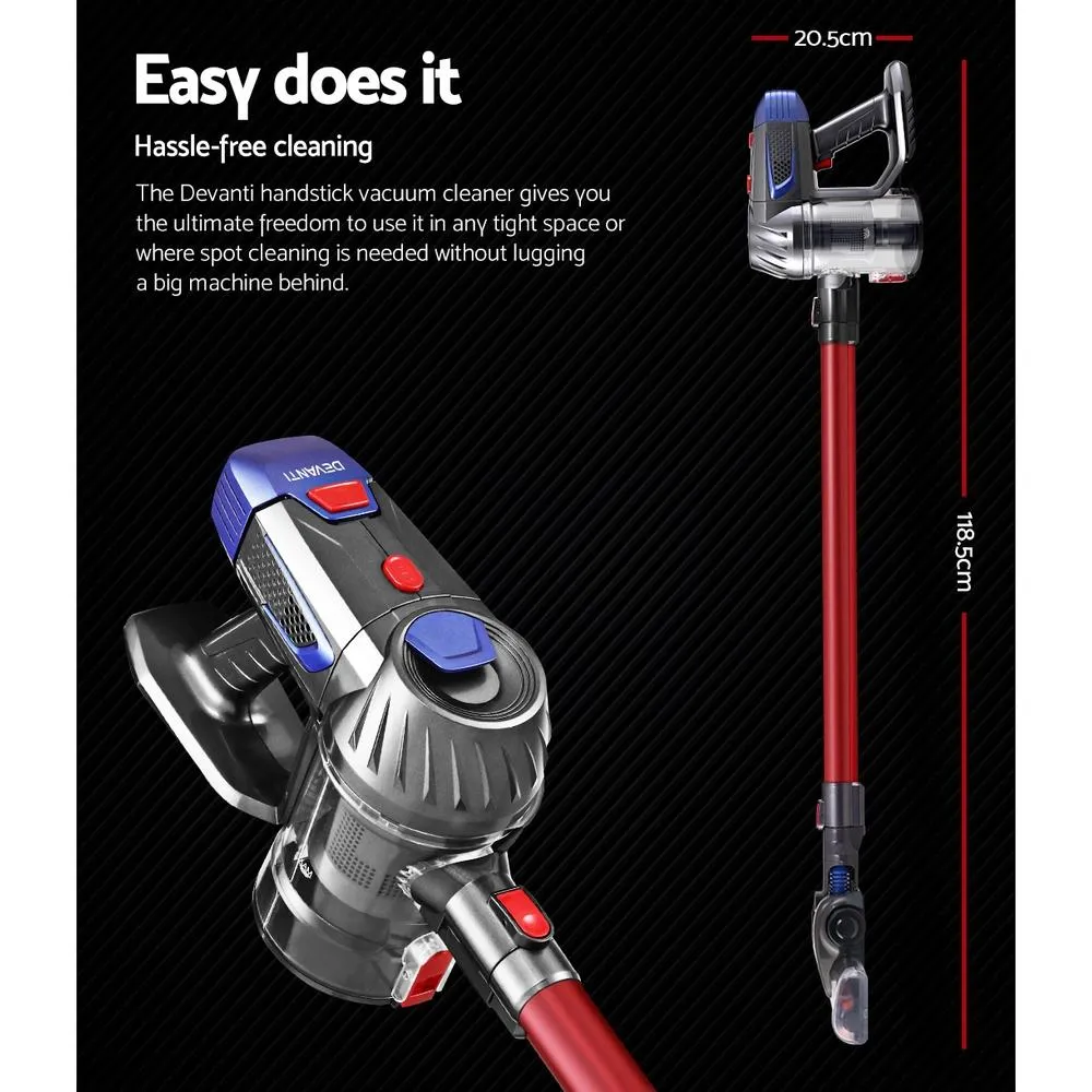 Devanti Handheld Vacuum Cleaner Cordless Stick Handstick Vac Bagless 2-Speed Headlightred